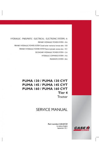 Case IH PUMA 130, PUMA 130 CVT, PUMA 145, PUMA 145 CVT, PUMA 160, PUMA 160 CVT Tier 4 Tractor Service Repair Manual - PDF File Download