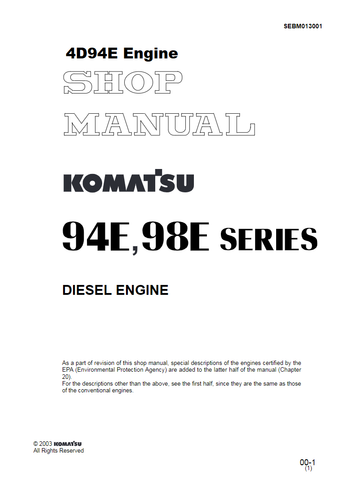 Komatsu 4D94E (94E, 98E Series) Engine Shop Service Repair Manual SEBM013001 - PDF File Download