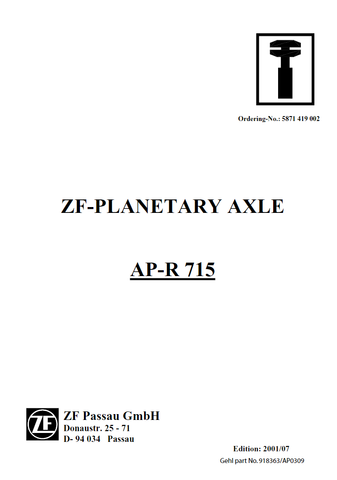 ZF Planetary Axle AP-R 715 Service Repair Manual