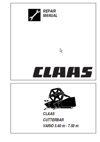 Claas Vario 5.40m – 7.50m Cutterbar Service Repair Manual - Manual labs