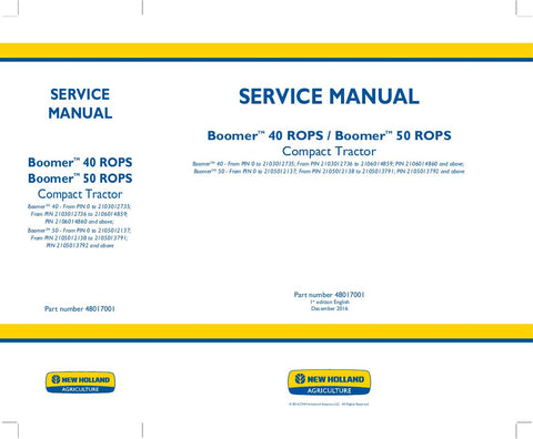New Holland Boomer™ 40, Boomer™ 50 Tractor Service Repair Manual 47917001 - Manual labs