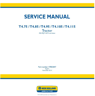 NEW HOLLAND T4.105, T4.115, T4.75, T4.85 AND T4.95 TRACTOR SERVICE MANUAL - PDF
