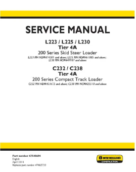 NEW HOLLAND C232, C238, L223, L225 AND L230 SKID STEER LOADER SERVICE MANUAL - PDF