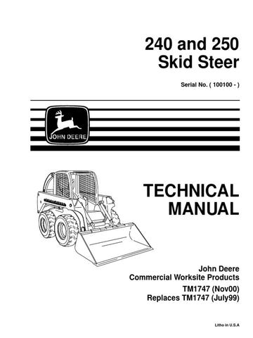 DOWNLOAD Pdf John Deere 240 and 250 Skid Steer Service Repair Manual TM1747