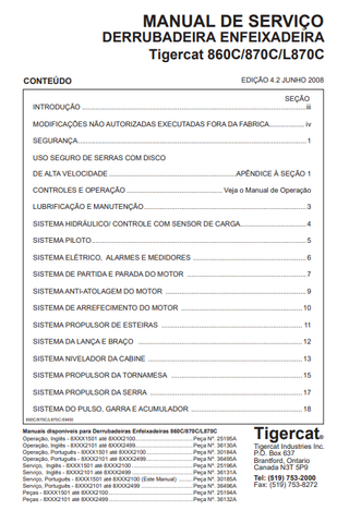 Tigercat 870C Feller Buncher Service Repair Manual (87011501-87013500, 87011501-87012100) - PDF File Download