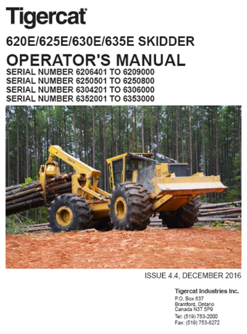 Tigercat 625E, 630E Skidder Operator/User Manual (6250501-6250800, 6250501-6250800) - PDF File Download