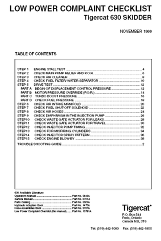 Download Complete Low Power Checklist Manual PDF For Tigercat 630 Skidder | Serial No. (6300101-6300999)