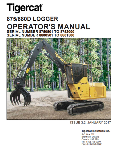 Tigercat 880D Logger Operator/User Manual (8800501-8801500) - PDF File Download