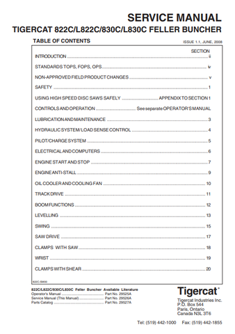 Tigercat 830C Feller Buncher Service Repair Manual (83011001-83013000, 83011001-83011999) - PDF File Download