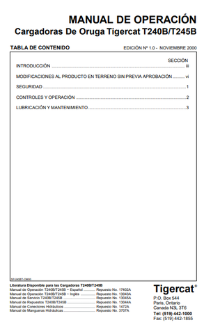 Tigercat T245B Loader Operator/User Manual (245T0301-245T0499) - PDF File Download