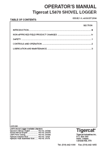 Download Complete Operator/User Manual PDF For Tigercat LS870 Shovel Logger | Serial No. (87001168-87001499)