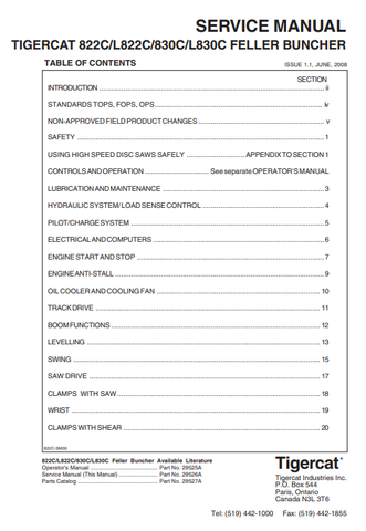 Download Complete Service Repair Manual PDF For Tigercat L822C Feller Buncher | Serial No. (82221001-82223000, 82221001-82221999)