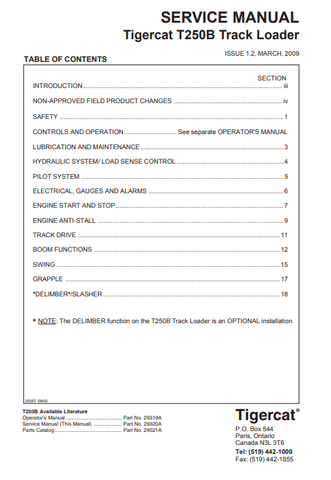 Tigercat T250B Loader Service Repair Manual (250T0501-250T2000) - PDF File Download