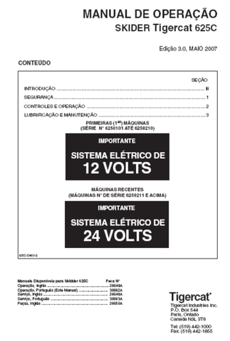 Download Complete Operator/User Manual PDF For Tigercat 625C Skidder | Serial No. (6250101-6250300) - Portuguese