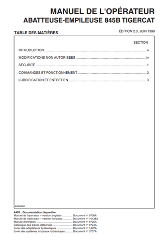 Tigercat 845B Feller Buncher Operator/User Manual (8450501-8451499) - PDF File Download