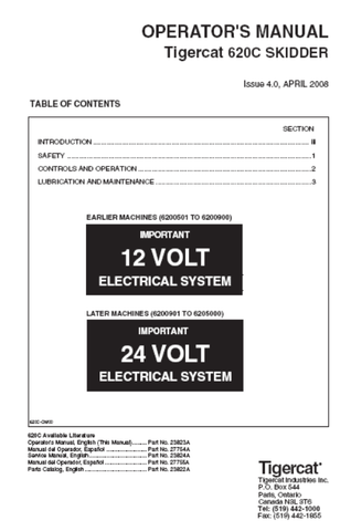 Tigercat 620C Skidder Operator/User Manual (6200501-6205000) - PDF File Download