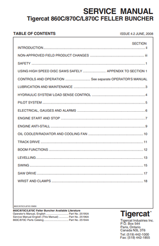 Tigercat 870C Feller Buncher Service Repair Manual (87011501-87013500, 87011501-87012100) - PDF File Download