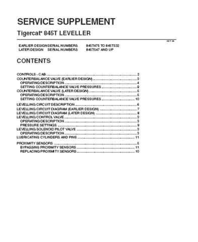 Tigercat L845 Feller Buncher Service Leveller Supplement Manual (845T475-845T500) - PDF File Download