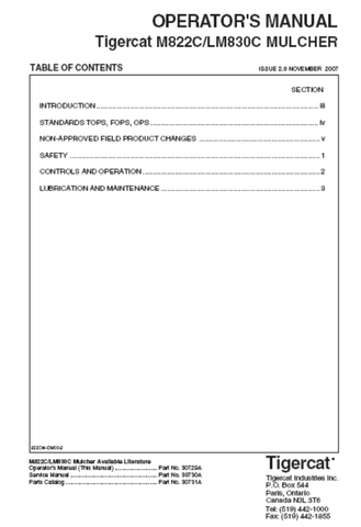 Download Complete Operator/User Manual PDF For Tigercat M822C Mulcher | Serial No. (822111001-822111999)