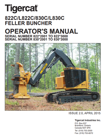 Tigercat 830C Feller Buncher Operator/User Manual (83011001-83013000, 83012001-83013000) - PDF File Download