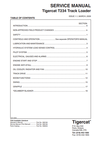 Tigercat T234 Loader Service Repair Manual (234T0101-234T1000, 234T0101-234T0300) - PDF File Download