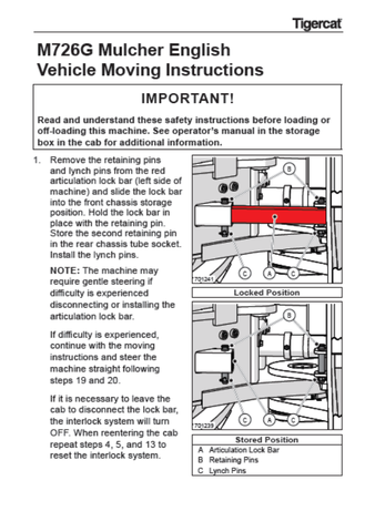 Tigercat M726G Mulcher Miscellaneous Moving Instructions Manual (726M6001–726M6250) - PDF File Download