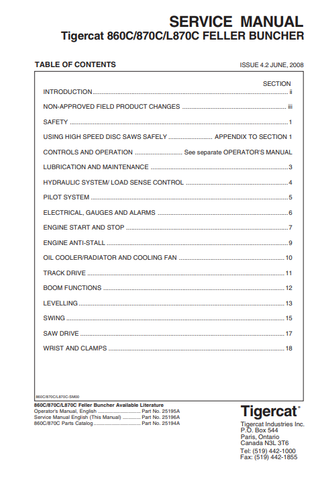 Tigercat 860C Feller Buncher Service Repair Manual (86011501-86013500, 86011501-86012100) - PDF File Download