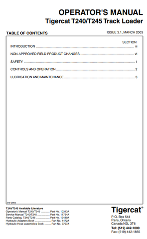 Tigercat T240 Loader Operator/User Manual (240T0105-240T0200) - PDF File Download