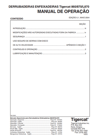 Tigercat 870 Feller Buncher Operator/User Manual (8700101-87011499) - PDF File Download