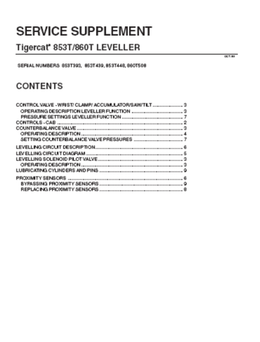 Tigercat 860T Feller Buncher Service Leveller Supplement Manual (860T508-860T799) - PDF File Download