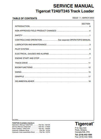 Tigercat T245 Loader Service Repair Manual (245T0201-245T0300) - PDF File Download