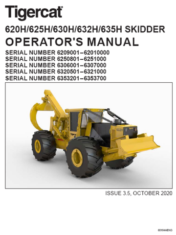 Tigercat 620H Skidder Operator/User Manual (6209001-62010000) - PDF File Download