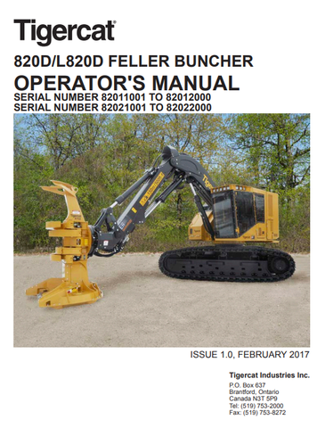 Tigercat 820D Feller Buncher Operator/User Manual (82011001-82012000) - PDF File Download