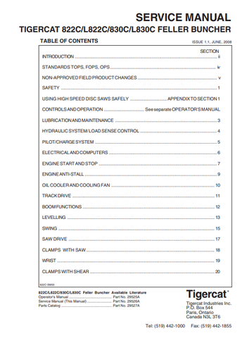 Tigercat 822C Feller Buncher Service Repair Manual (82211001-82213000, 82211001-82211999) - PDF File Download