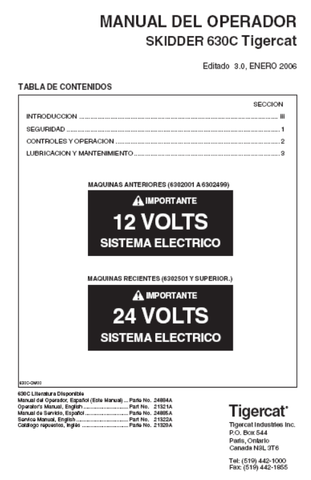 Tigercat 630C Skidder Operator/User Manual (6302001-6303000) - PDF File Download