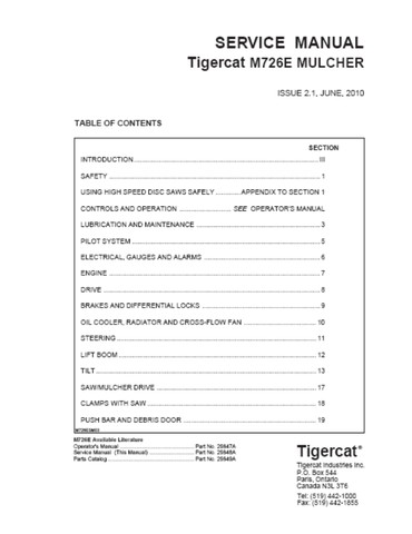 Tigercat M726E Mulcher Service Repair Manual (726M3501 - 726M4000) - PDF File Download