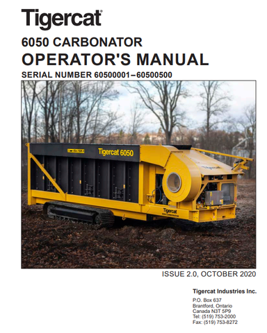 Tigercat 6050 Carbonator Operator's/User Manual (60500001-60500500) - PDF File Download