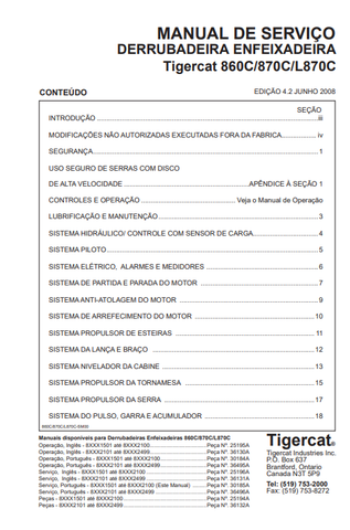 Tigercat 860C Feller Buncher Service Repair Manual (86011501-86013500, 86011501-86012100) - PDF File Download