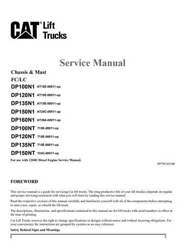 DP120N1-DP150NT Caterepillar Forklift Service Repair Manual - PDF File Download