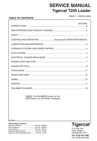 Tigercat T250 Loader Service Repair Manual (250T0101-250T0499) - PDF File Download