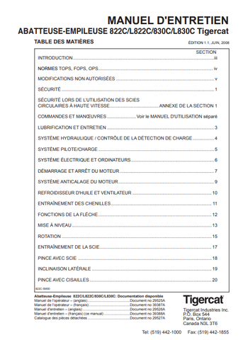 Tigercat 822C Feller Buncher Service Repair Manual (82211001-82213000, 82211001-82211999) French - PDF File Download