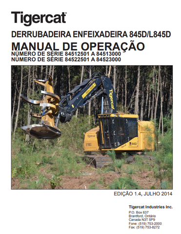 Tigercat 845D Feller Buncher Operator/User Manual (84512501-84513000) - PDF File Download