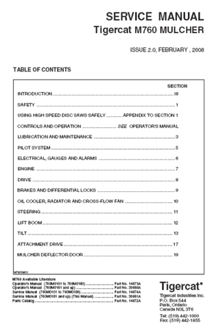 Download Complete Service Repair Manual PDF For Tigercat M760 Mulcher | Serial No. (760M0101-760M0500, 760M0181-760M0500)