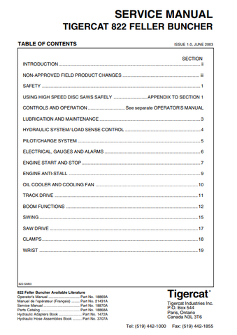 Tigercat 822 Feller Buncher Service Repair Manual (82011001-82012000, 8220101-8220999) - PDF File Download