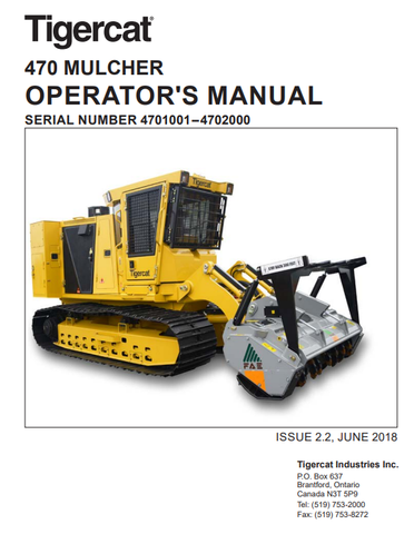 Tigercat 470 Mulcher Operator/User Manual (4700101-4702000, 4701001-4702000) - PDF File Download