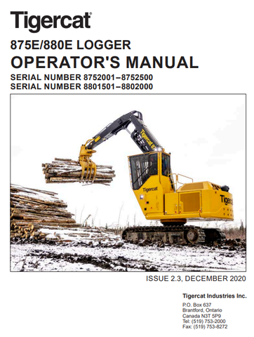 Tigercat 875E Logger Operator/User Manual (8752001-8752500) - PDF File Download