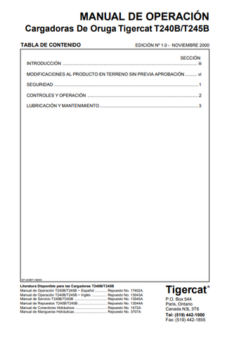 Tigercat T240B Loader Operator/User Manual (240T0201-240T1000, 240T0201-240T0270) - PDF File Download