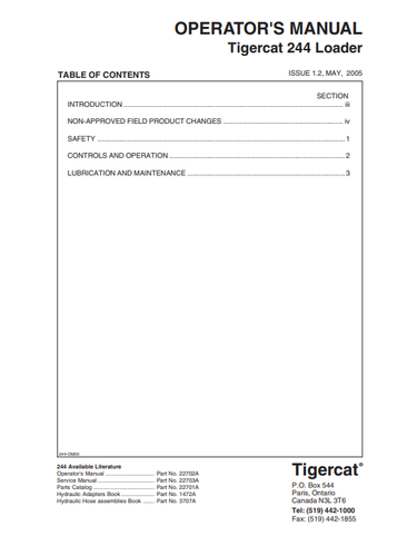 Download Complete Operator/User Manual PDF For Tigercat 244 Loader | Serial No. (2440111-2440500)