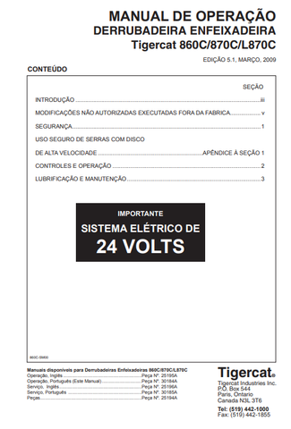 Tigercat 870C Feller Buncher Operator/User Manual (87011501-87013500, 87011501-87012100) - PDF File Download