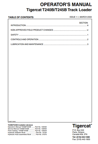 Tigercat T240B Loader Operator/User Manual (240T0201-240T1000, 240T0201-240T0270) - PDF File Download